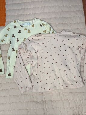 Zara Cream Ribbed Long-Sleeve Tee with Brown Bear Print